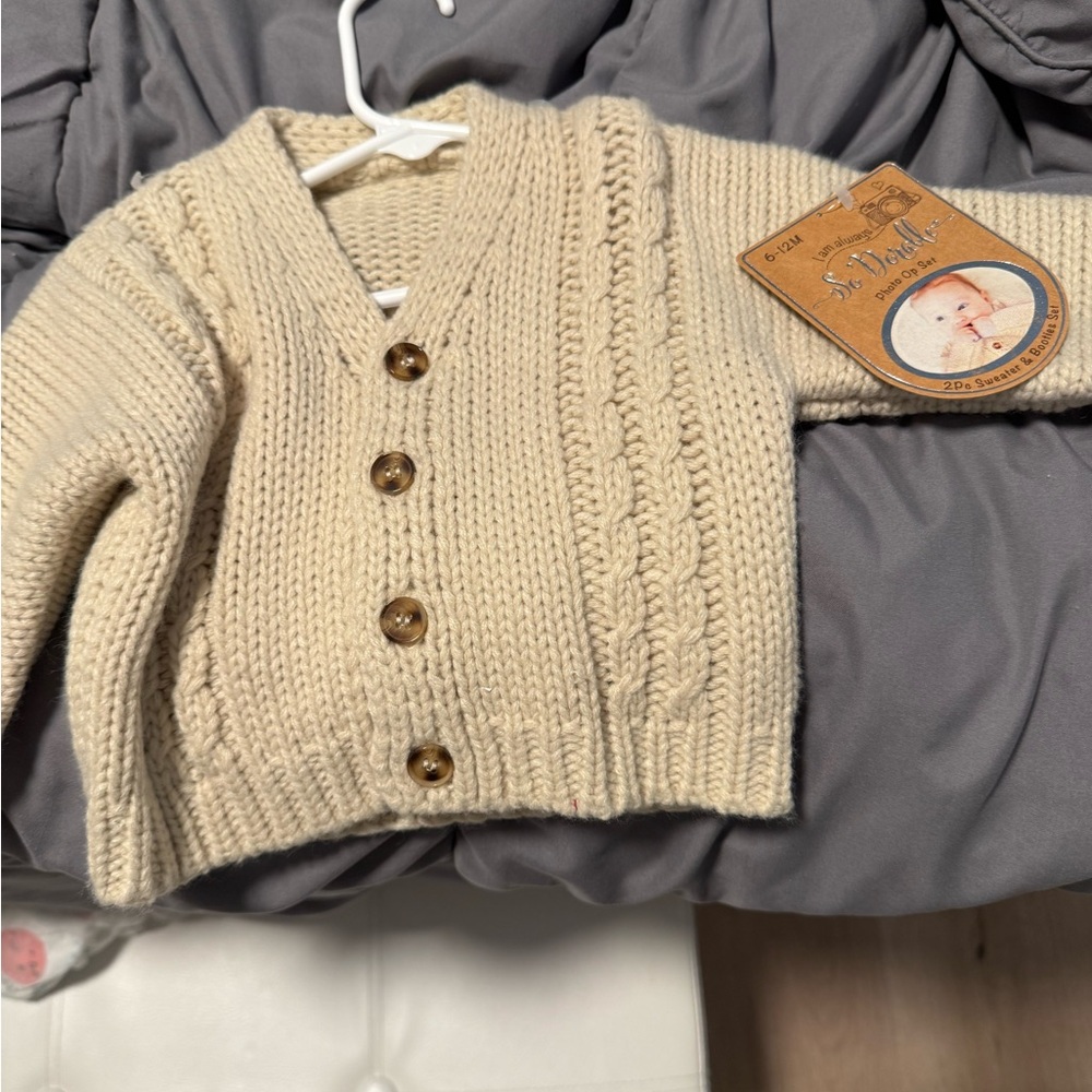 Cream Knit Cardigan with Wooden Buttons